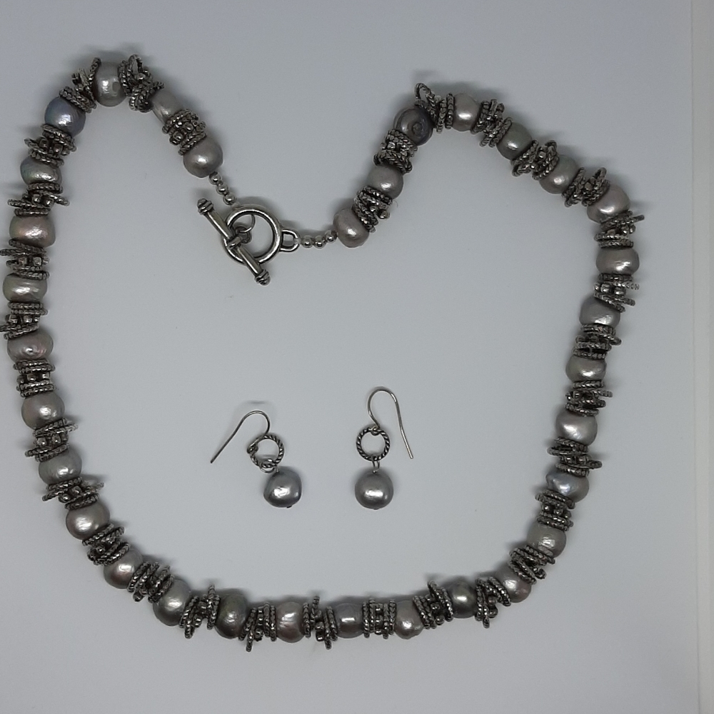 Vintage Hematite & Sterling Silver Necklace & Earring Set